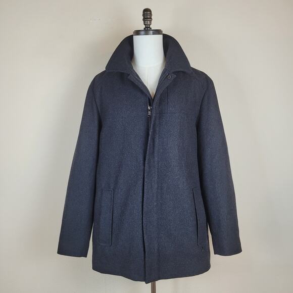 Calvin Klein Coat Mens Large Gray Wool Blend Collared Zip Lined Jacket Classic